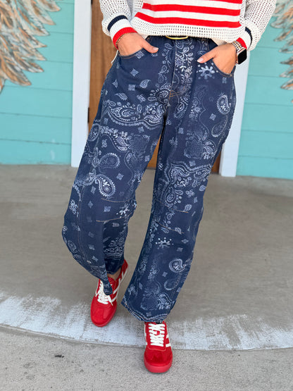 Midnight Bandana Printed Barrel Jeans