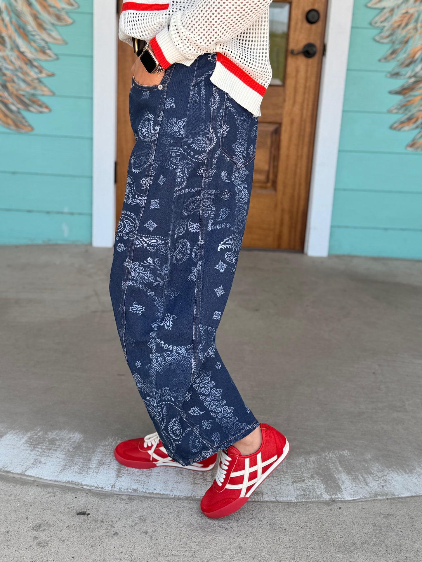 Midnight Bandana Printed Barrel Jeans