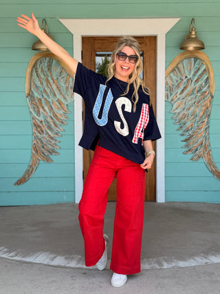 Mica Cornell Red HR Wide Leg Ankle Denim