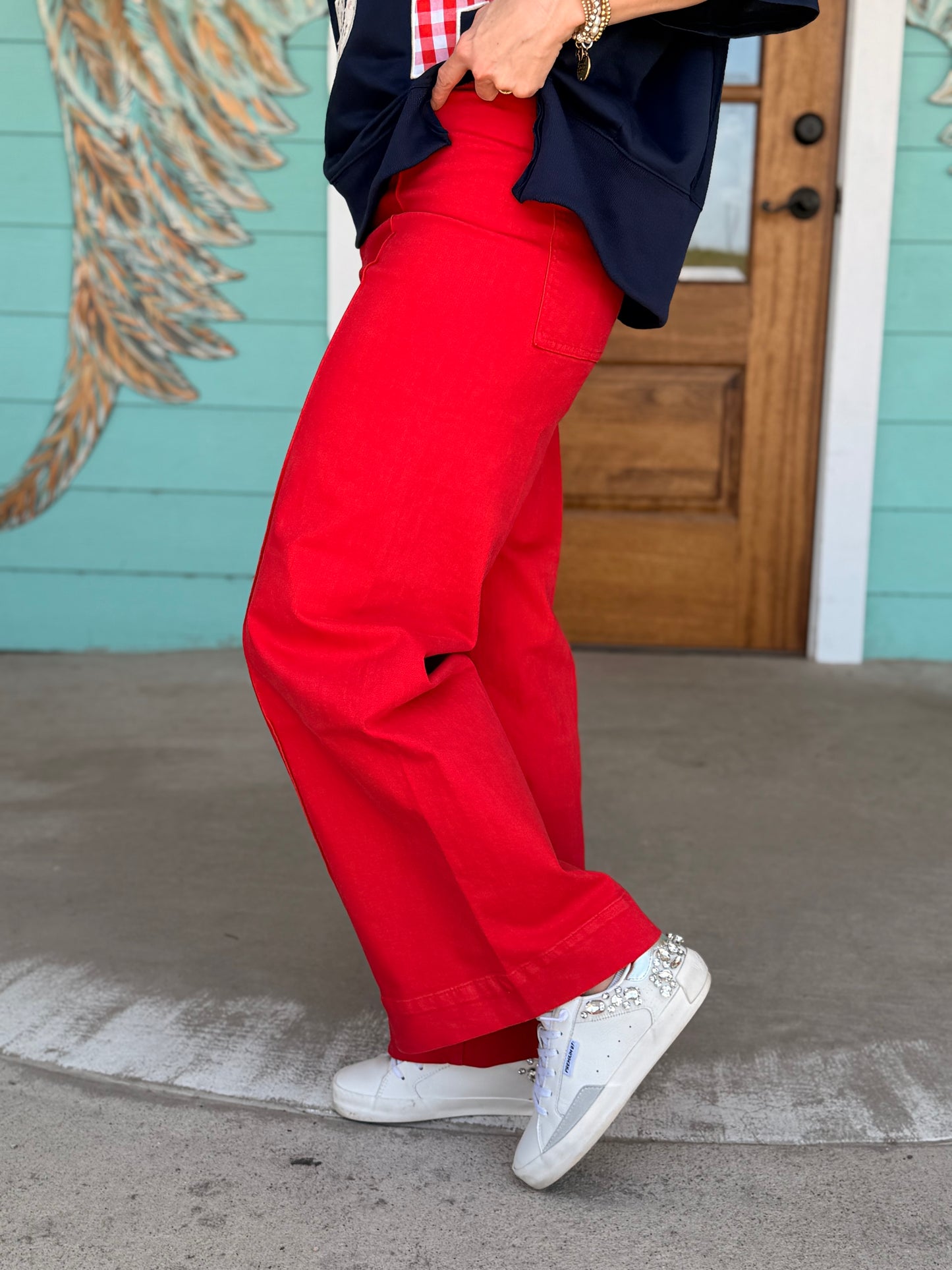 Mica Cornell Red HR Wide Leg Ankle Denim