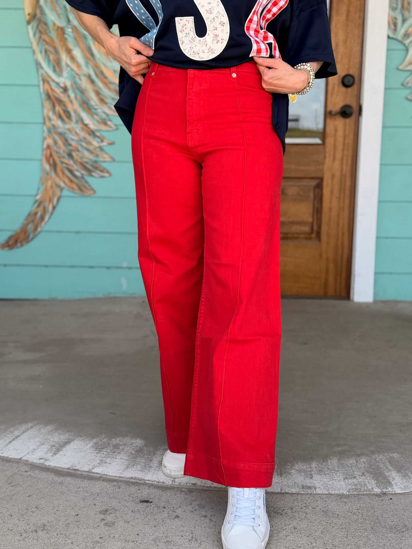 Mica Cornell Red HR Wide Leg Ankle Denim