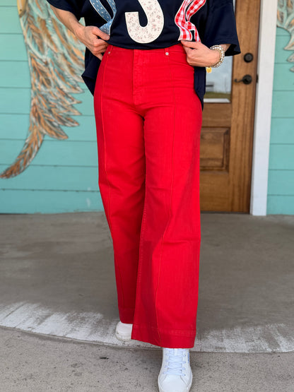 Mica Cornell Red HR Wide Leg Ankle Denim