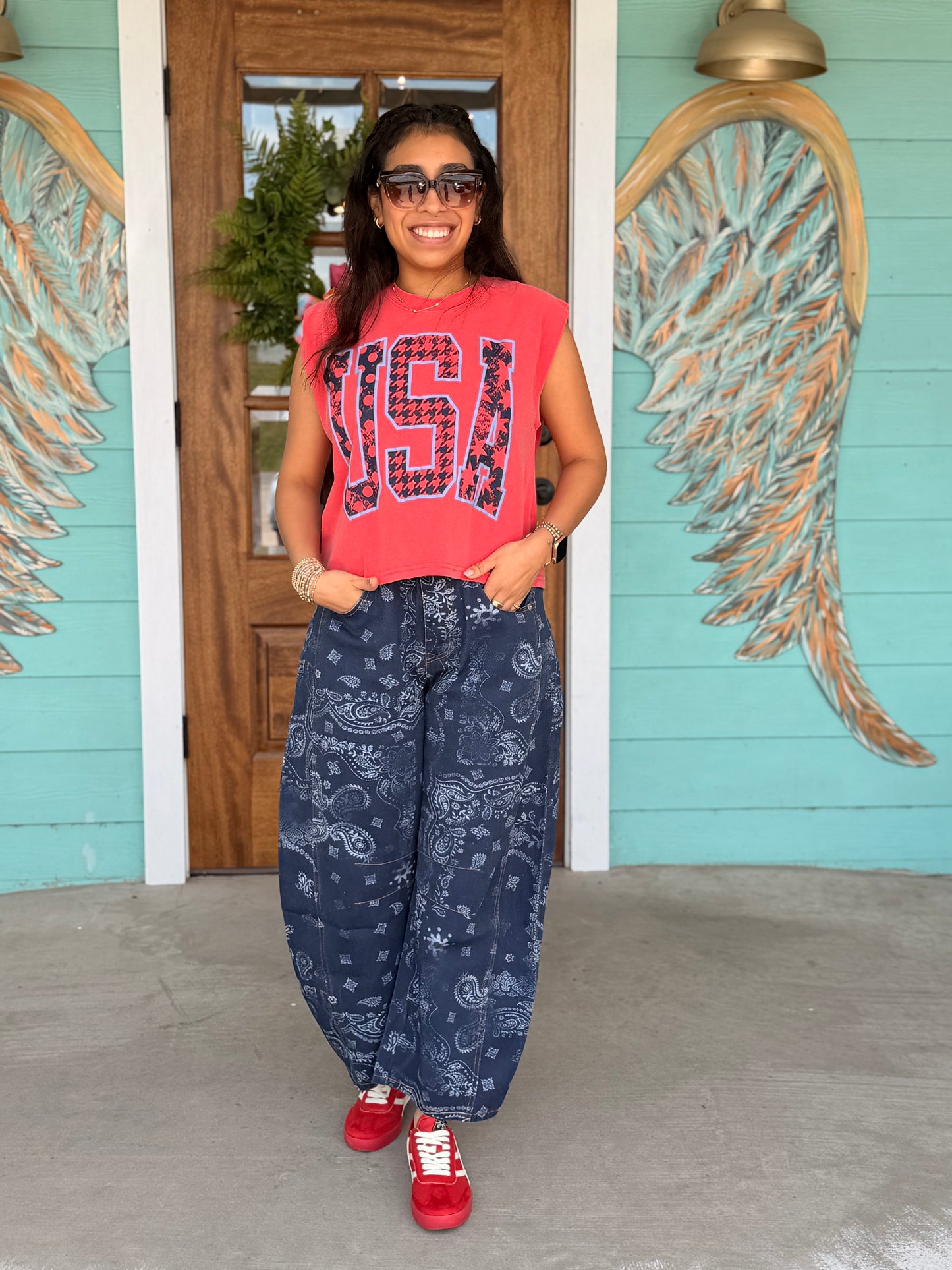 Midnight Bandana Printed Barrel Jeans