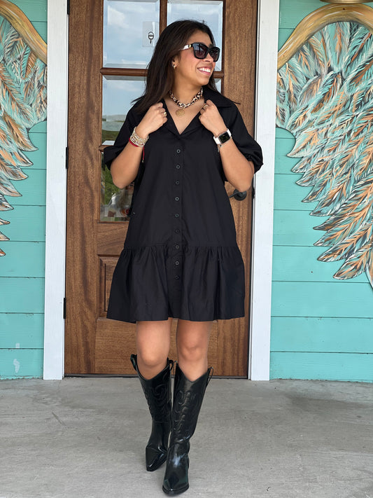 Black Poplin Celine Dress