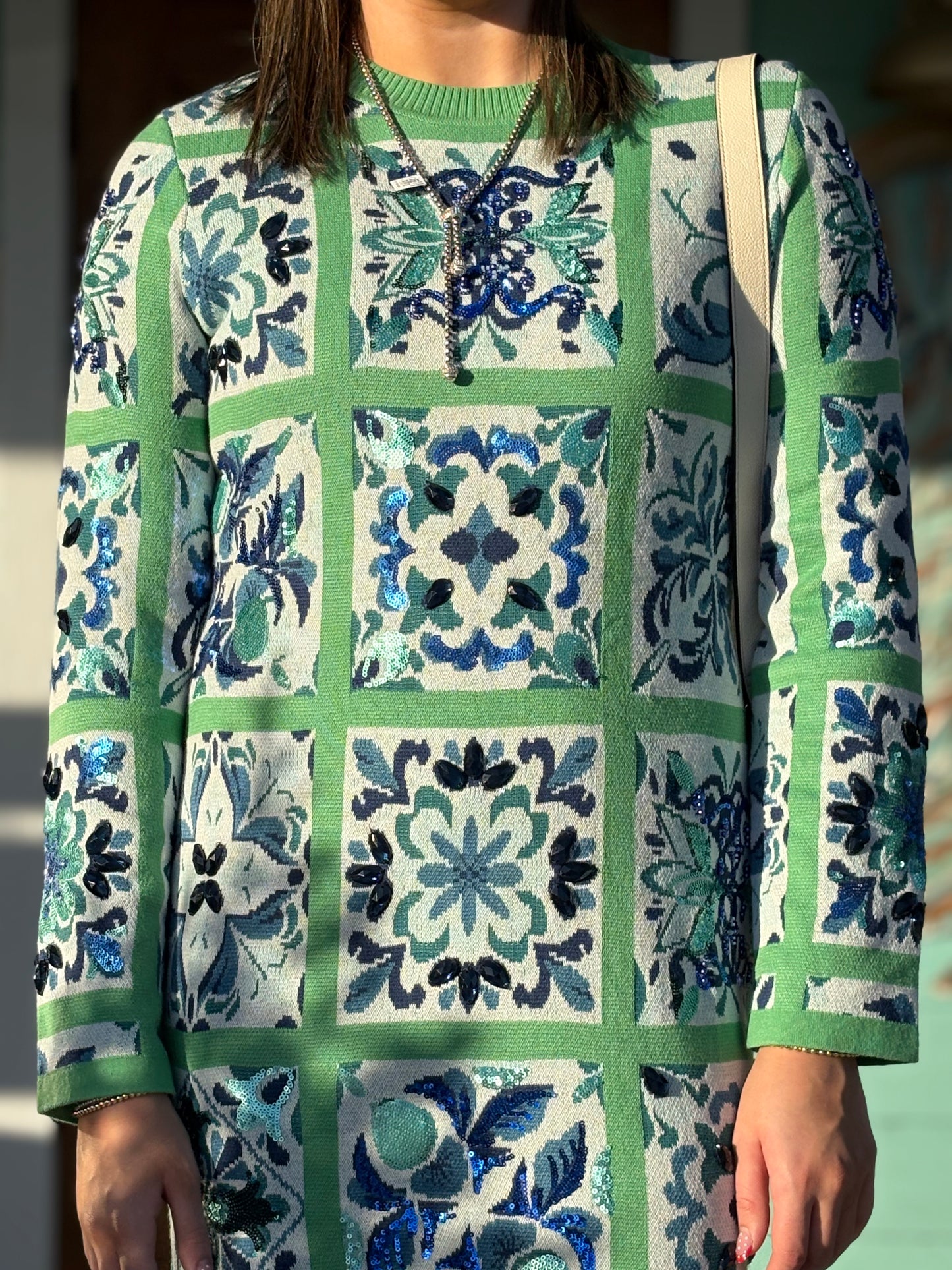 Queen of Sparkles Green & Blue Tile Midi Dress