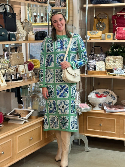 Queen of Sparkles Green & Blue Tile Midi Dress