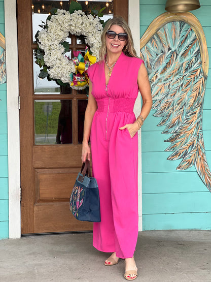 Hot Pink Zipper Jumpsuit