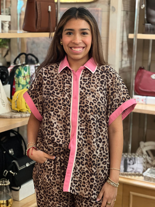 Leopard Pink Stripe Top