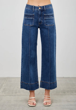 Saige MR Crop Wide Pocket Detail Denim