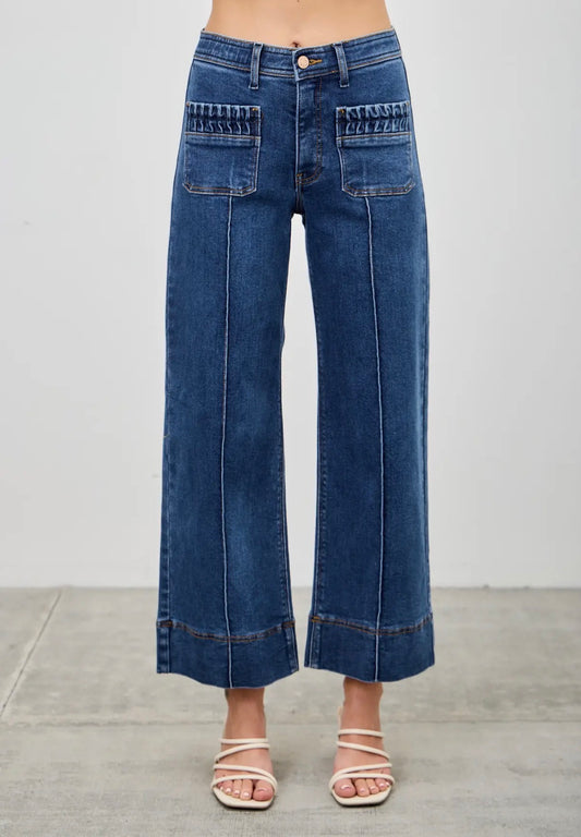 Saige MR Crop Wide Pocket Detail Denim