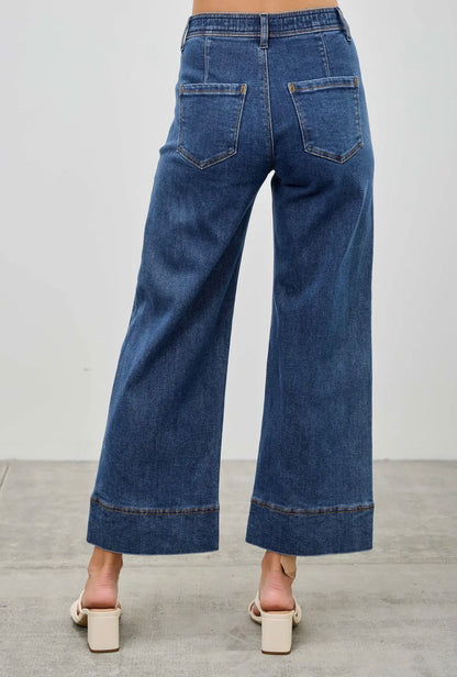 Saige MR Crop Wide Pocket Detail Denim