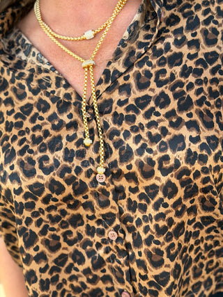 Mocha Leopard Satin Elbow Sleeve Blouse