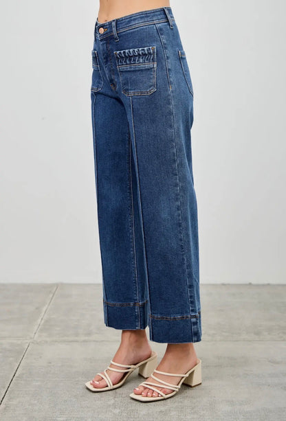 Saige MR Crop Wide Pocket Detail Denim