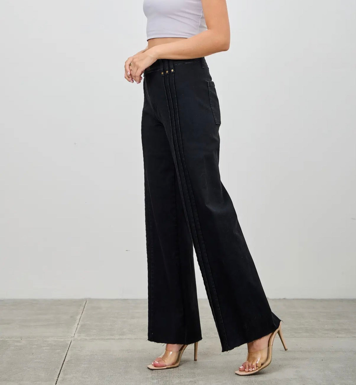 Saige Denim Black HR Straight Front Lines Denim
