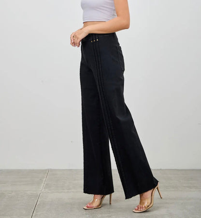 Saige Denim Black HR Straight Front Lines Denim