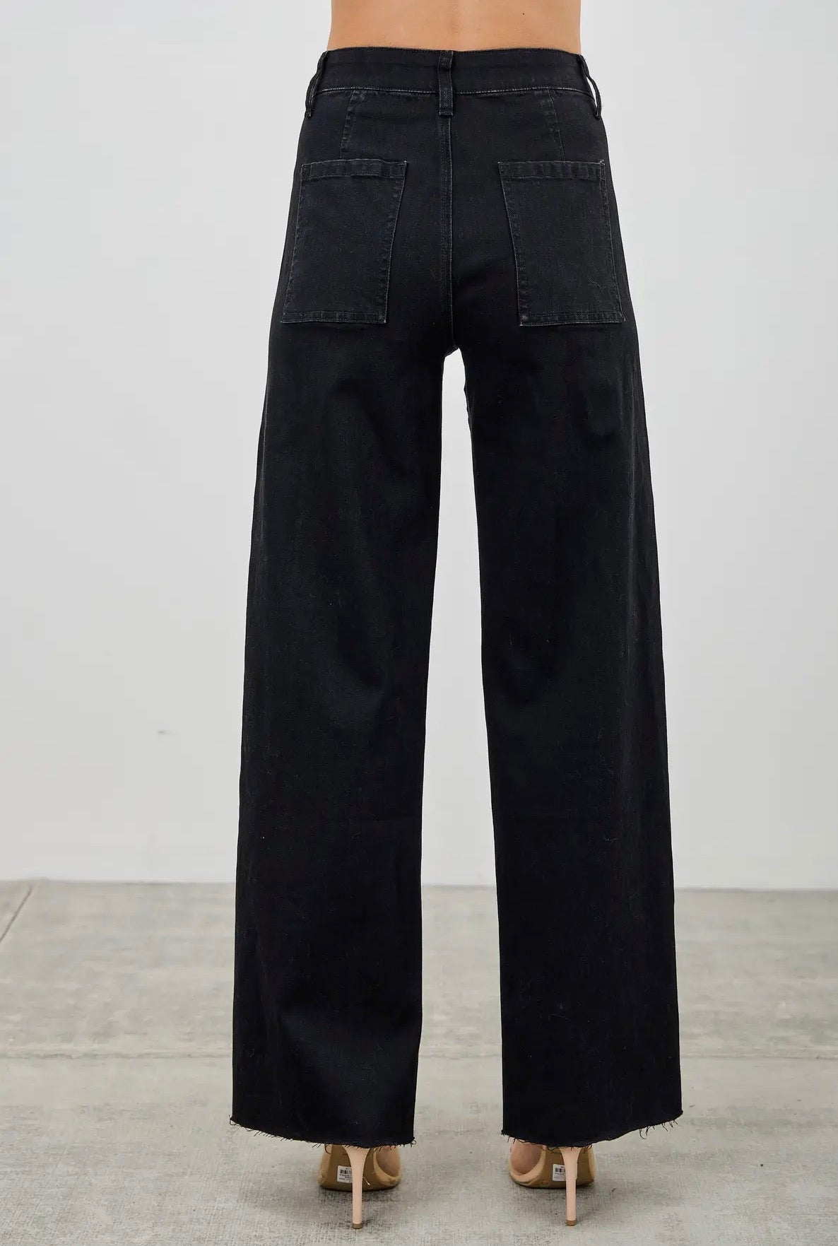 Saige Denim Black HR Straight Front Lines Denim