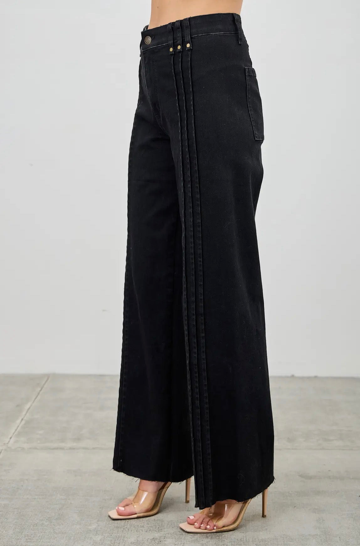 Saige Denim Black HR Straight Front Lines Denim