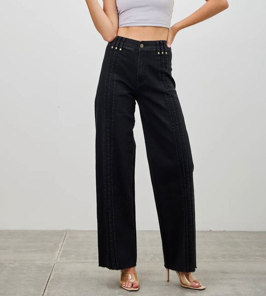 Saige Denim Black HR Straight Front Lines Denim