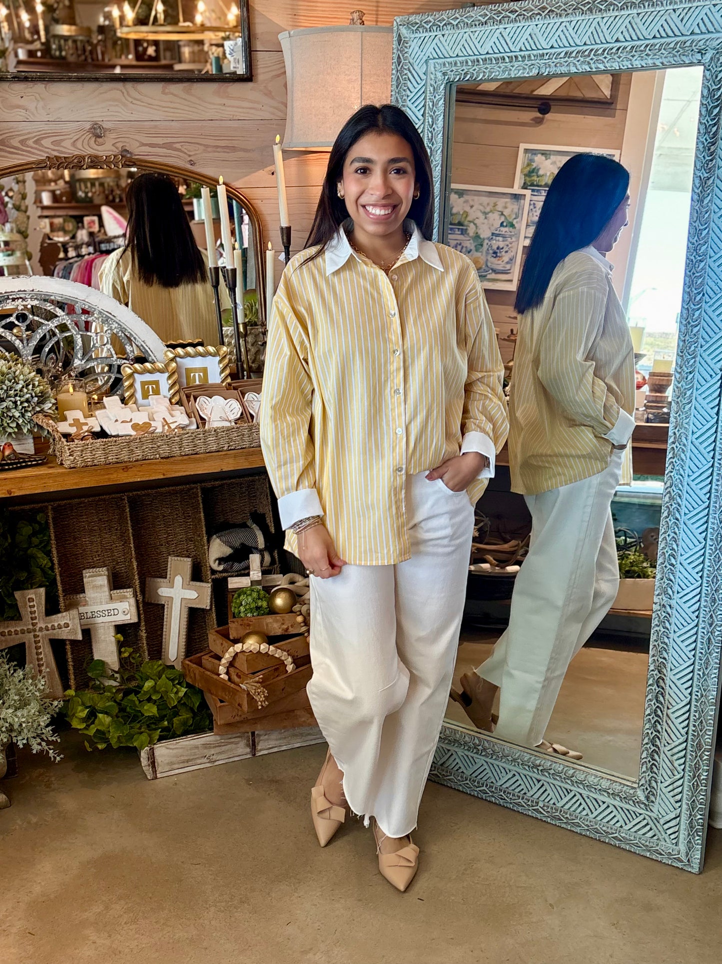 Lemon Stripe Collar Top