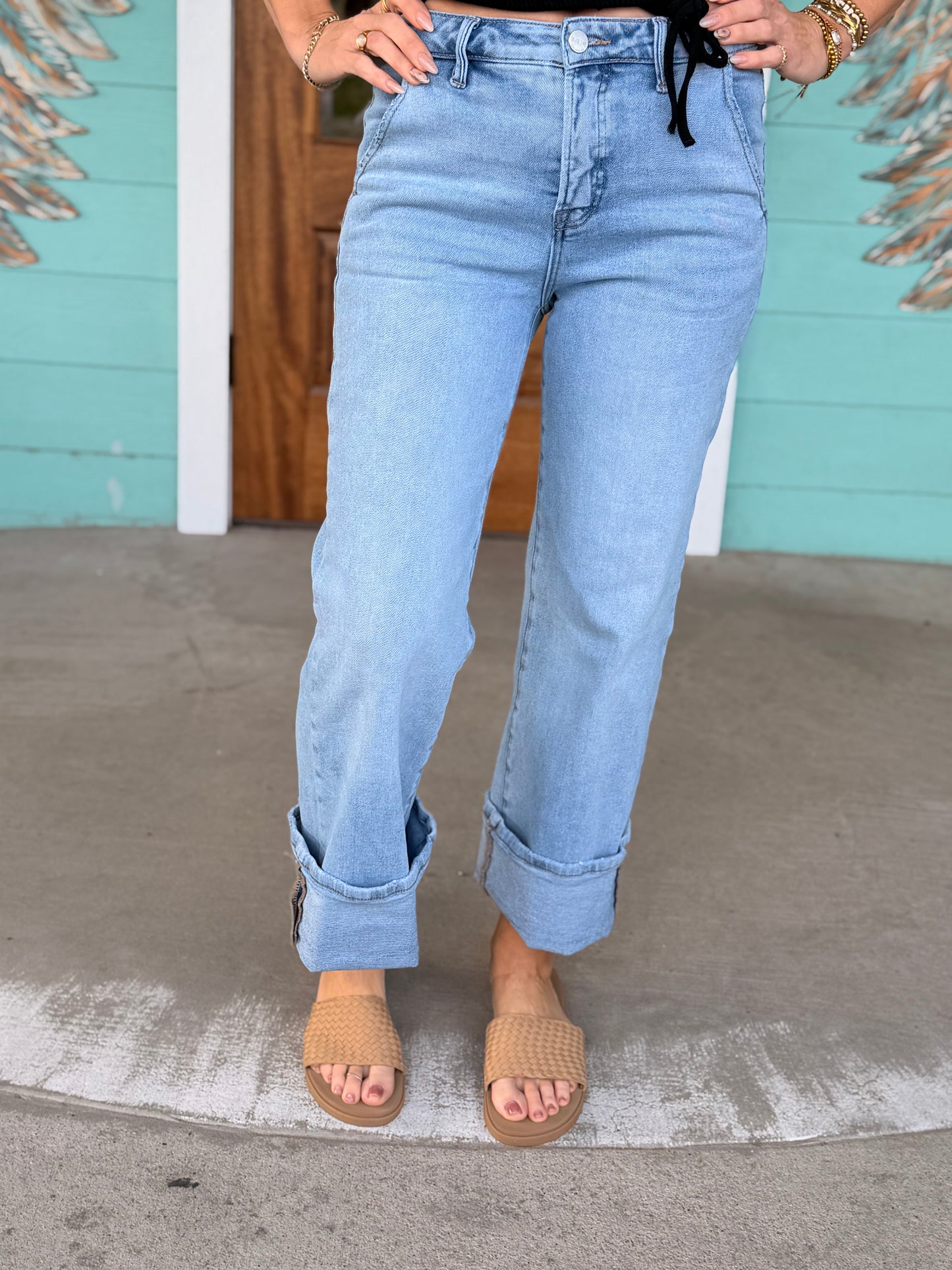 Risen Light HR Ankle Wide Cuffed Jeans