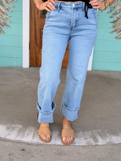 Risen Light HR Ankle Wide Cuffed Jeans