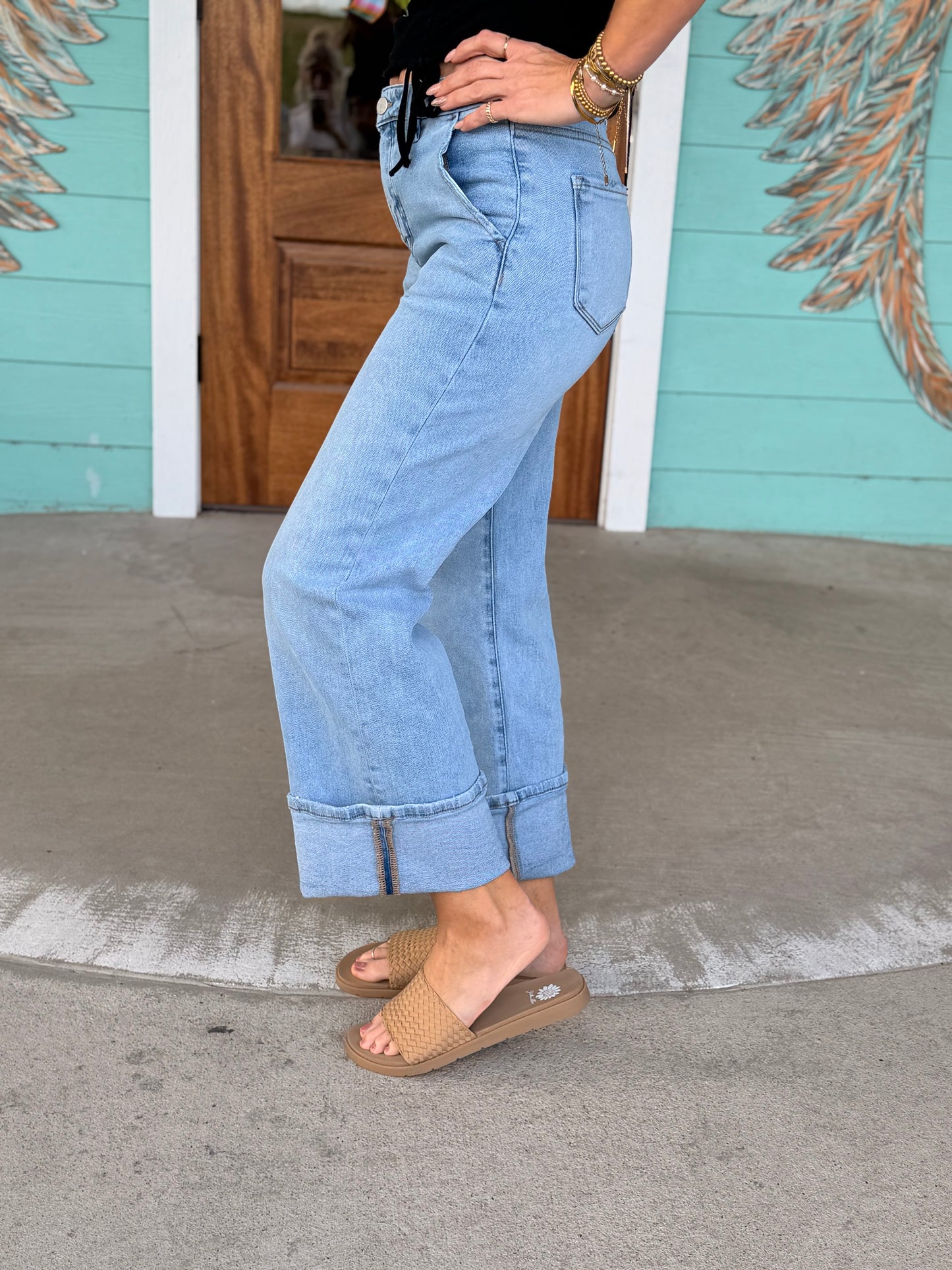 Risen Light HR Ankle Wide Cuffed Jeans