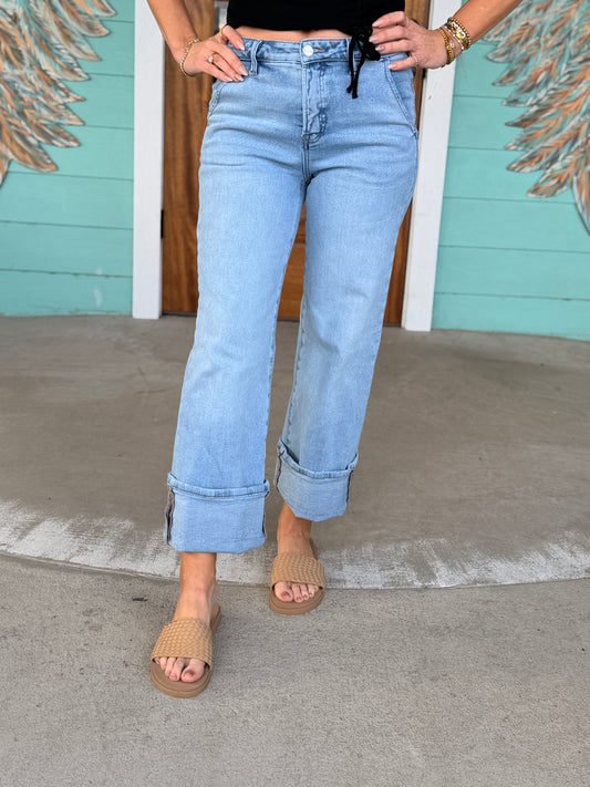 Risen Light HR Ankle Wide Cuffed Jeans