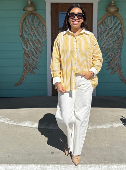 Lemon Stripe Collar Top