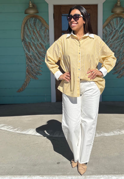 Lemon Stripe Collar Top