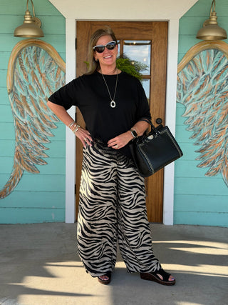 Taupe & Black Zebra Print Wide Leg Pant