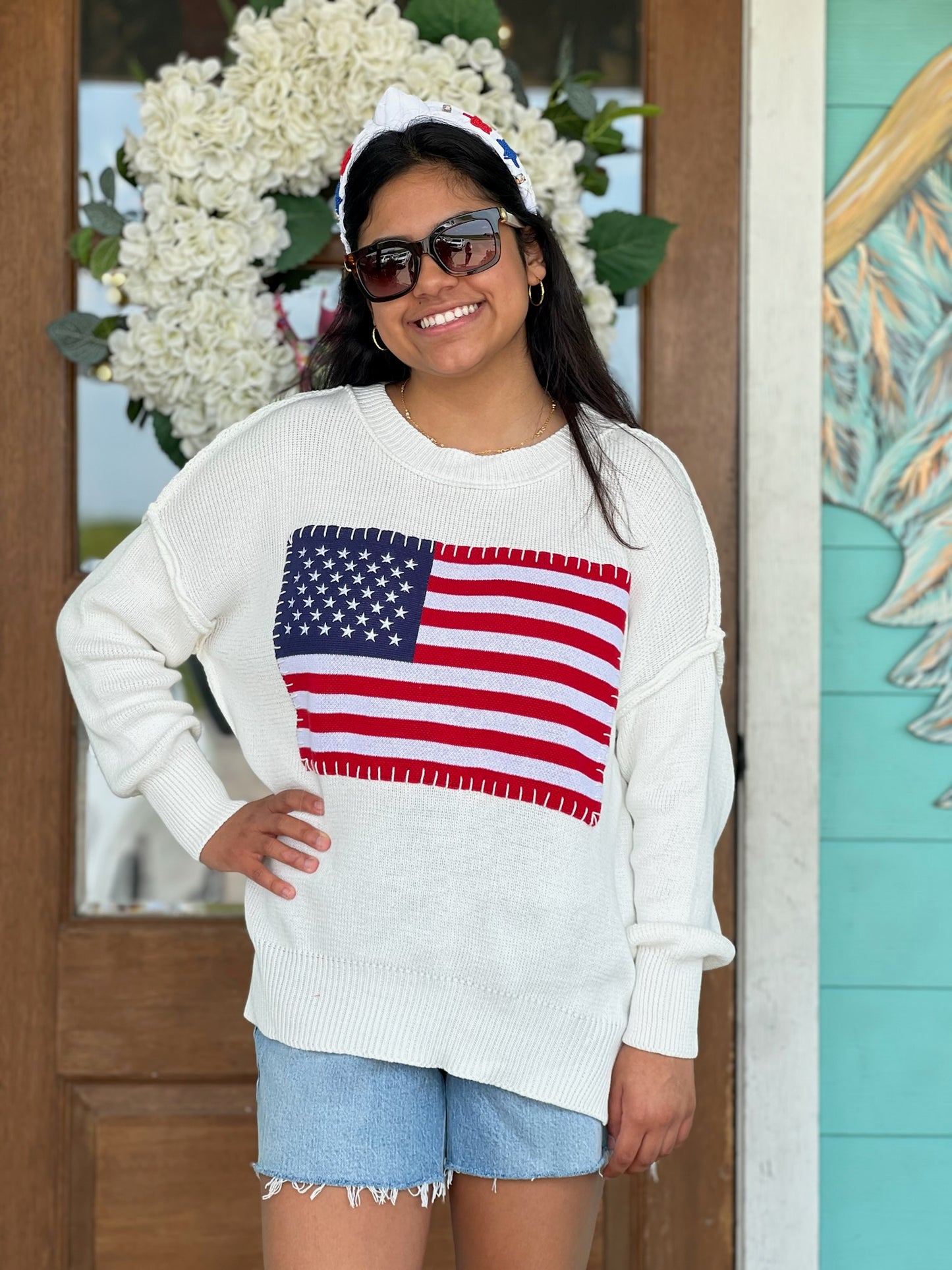 White USA Flag Sweater