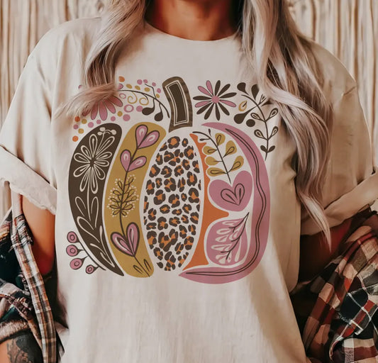 Cream Vintage Floral Pumpkin Tee
