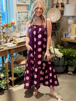 Plum Polka Dot Midi Dress