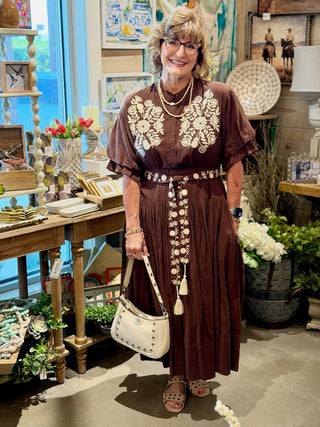 Sister Mary Chocolate Brown Embroidered Dress
