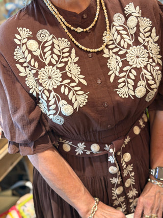 Sister Mary Chocolate Brown Embroidered Dress