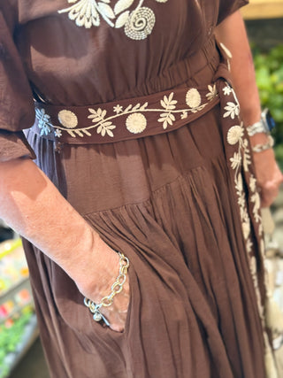 Sister Mary Chocolate Brown Embroidered Dress