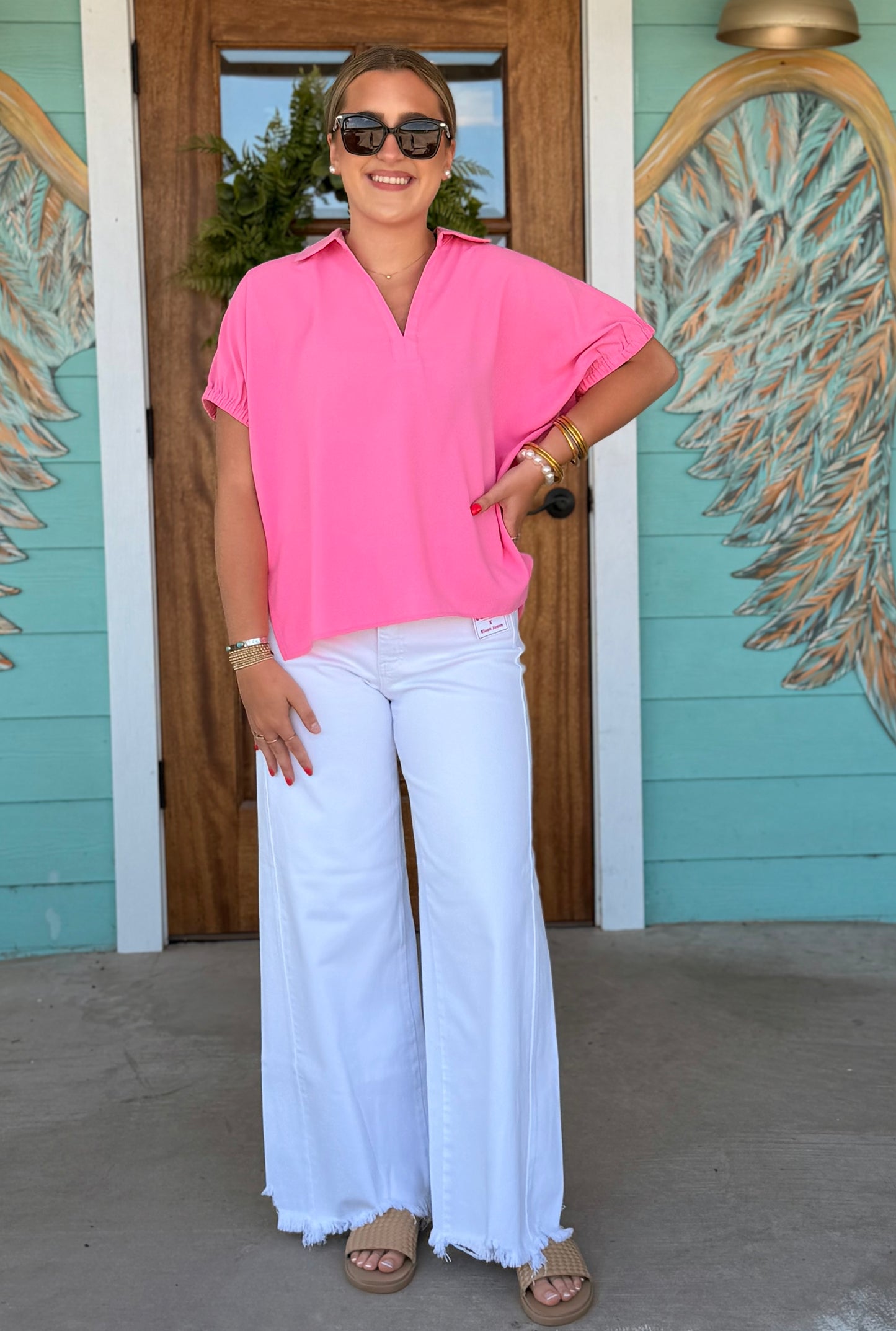 Pink V-Neck Dolman Top