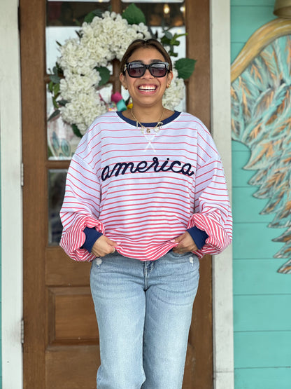 America USA Striped Sweatshirt