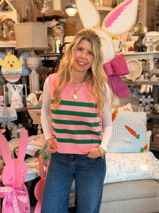 Pink & Green Stripe Sweater Vest