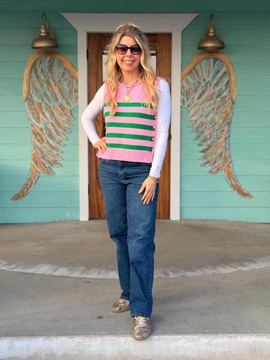 Pink & Green Stripe Sweater Vest