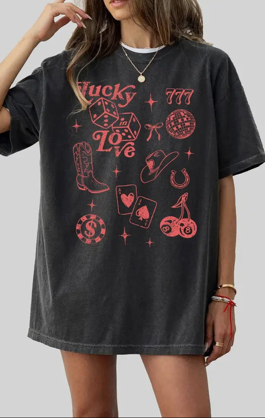 Lucky Love Oversized Black Tee