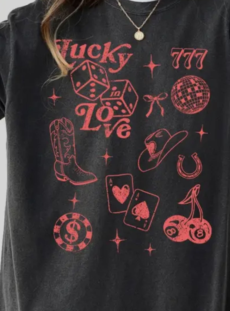 Lucky Love Oversized Black Tee