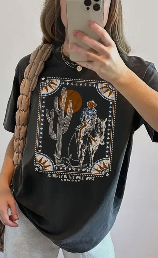 Western Cowboy Washed Black Tee