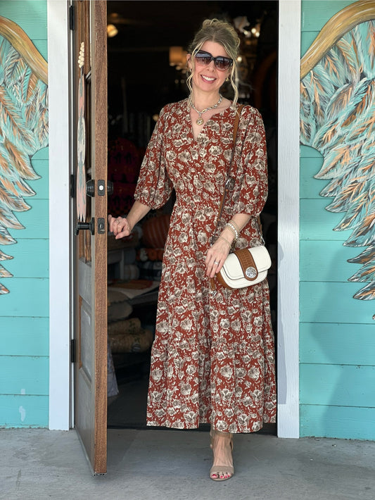 Cinnamon Print Midi Dress