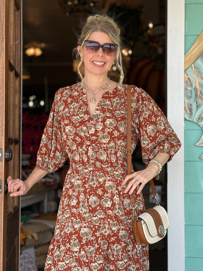 Cinnamon Print Midi Dress