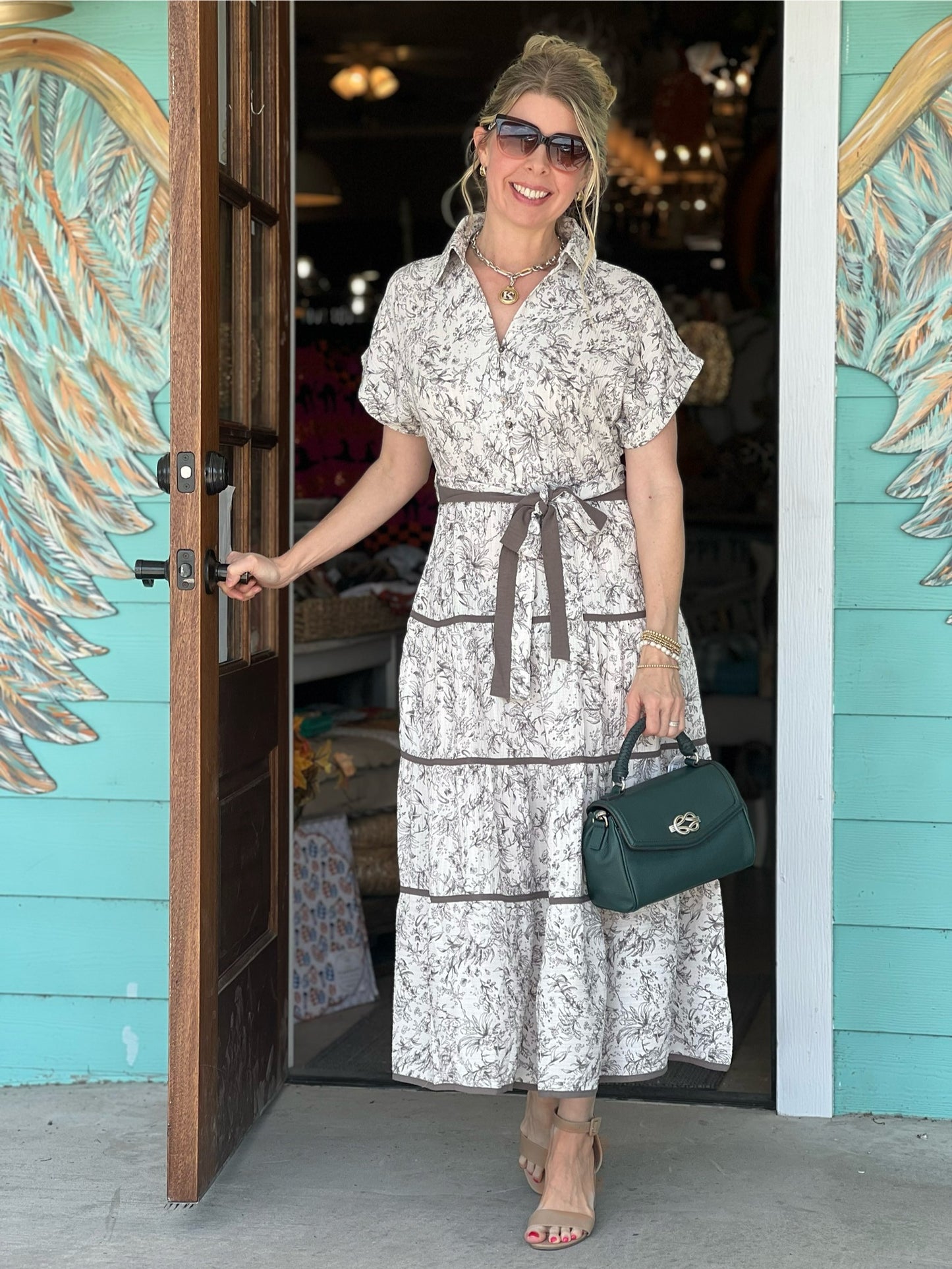Cream Collared Button Up Midi Dress
