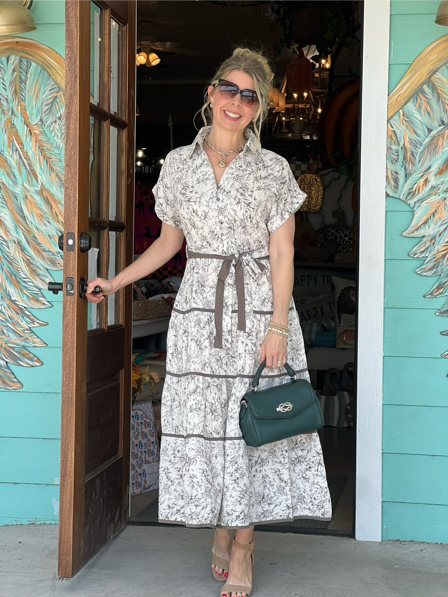 Cream Collared Button Up Midi Dress