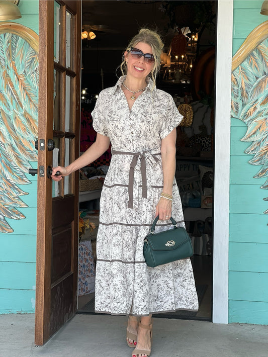 Cream Collared Button Up Midi Dress