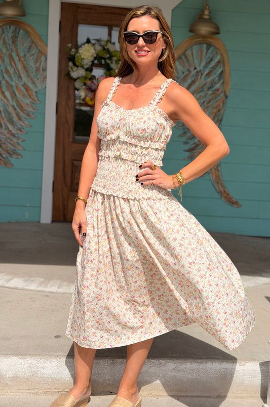 Cream Floral Print Clara Dress