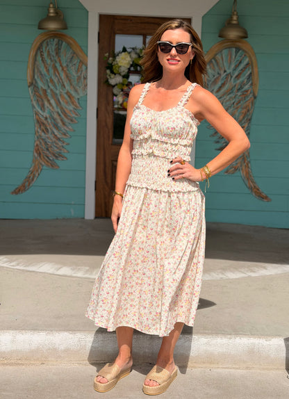 Cream Floral Print Clara Dress